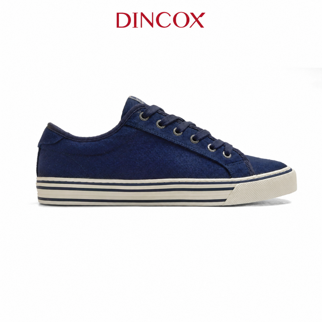 Giày Sneaker Nam Nữ Cổ Thấp Canvas DINCOX E12 NAVY LINE - Giày Vải Unisex Thời Trang Basic