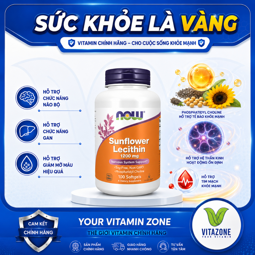 Now Sunflower Lecithin 1200mg - Ngăn Ngừa Lão Hóa & Chống Tắc Tia Sữa Cho Mẹ Sau Sinh