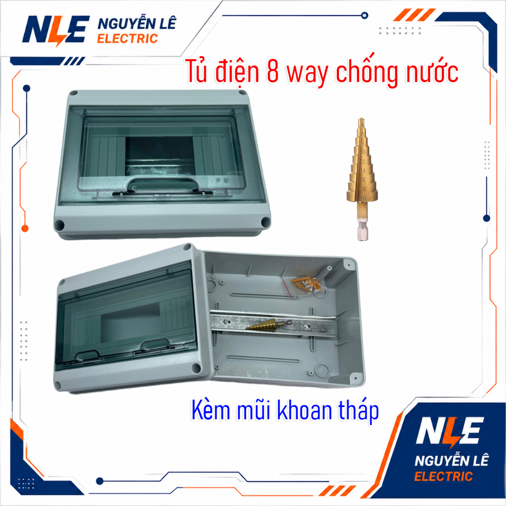 Tủ điện nhựa chống nước HT-8 WAY, HT-12 WAY– Hộp điện lắp nổi - Kèm mũi khoan tháp