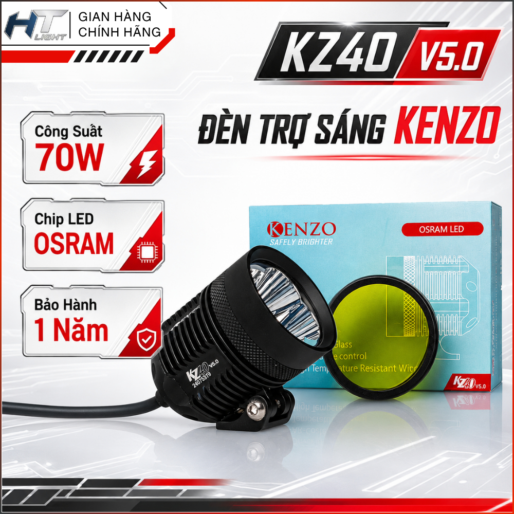 Đèn Trợ Sáng KENZO KZ40 V5.0 Chính Hãng - Công Suất 70W Ánh Sáng Gôm Chip OSRAM Đức, Chống Nước IP68