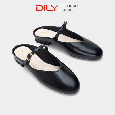 Dép sục DILY mũi tròn tôn chân, quai phối khóa kim loại, gót cao 1.5cm DL0651