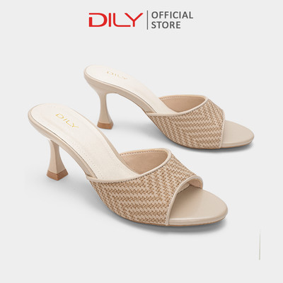 Dép guốc DILY thiết kế mũi tròn, họa tiết đan mây trẻ trung, gót cao 6.5cm DL0652