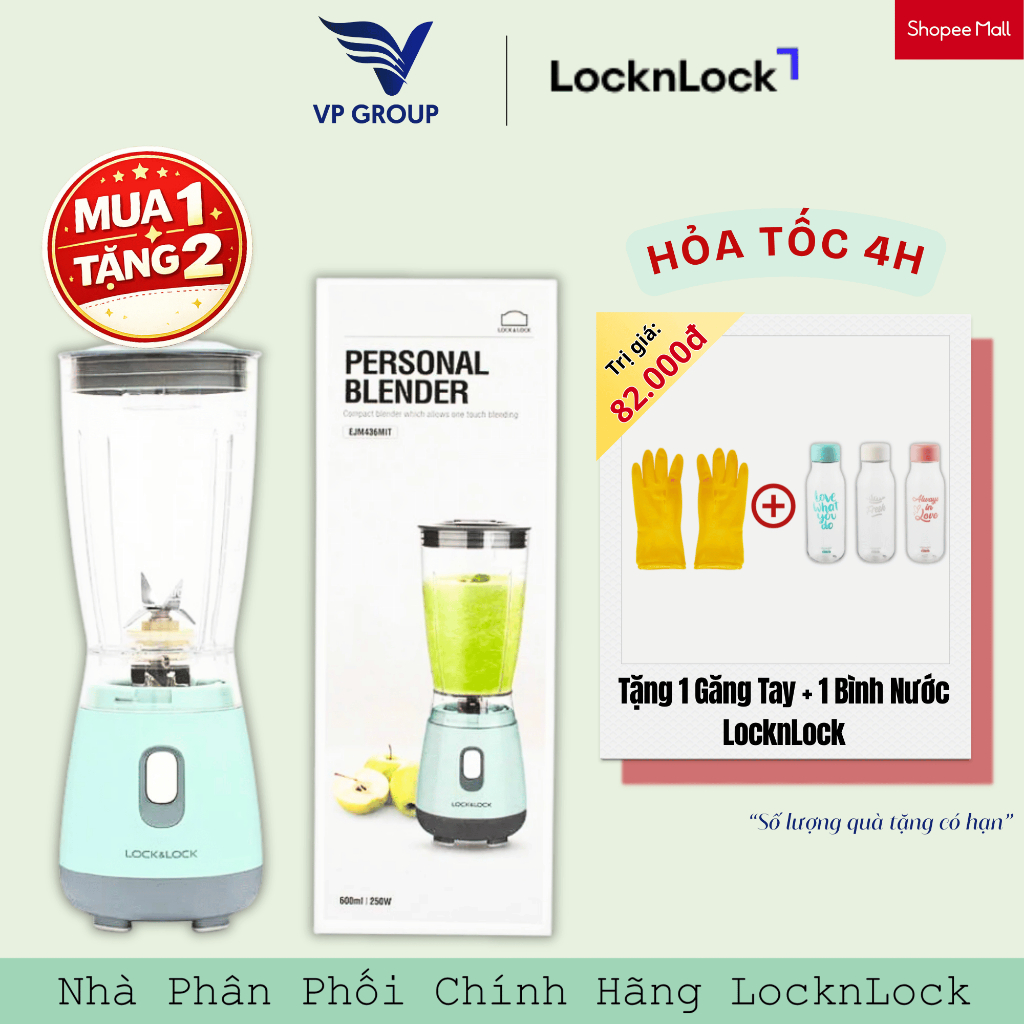 [LocknLock] Máy Xay Sinh Tố Cá Nhân Personal Blender 600ml - Màu xanh mint - EJM436MIT