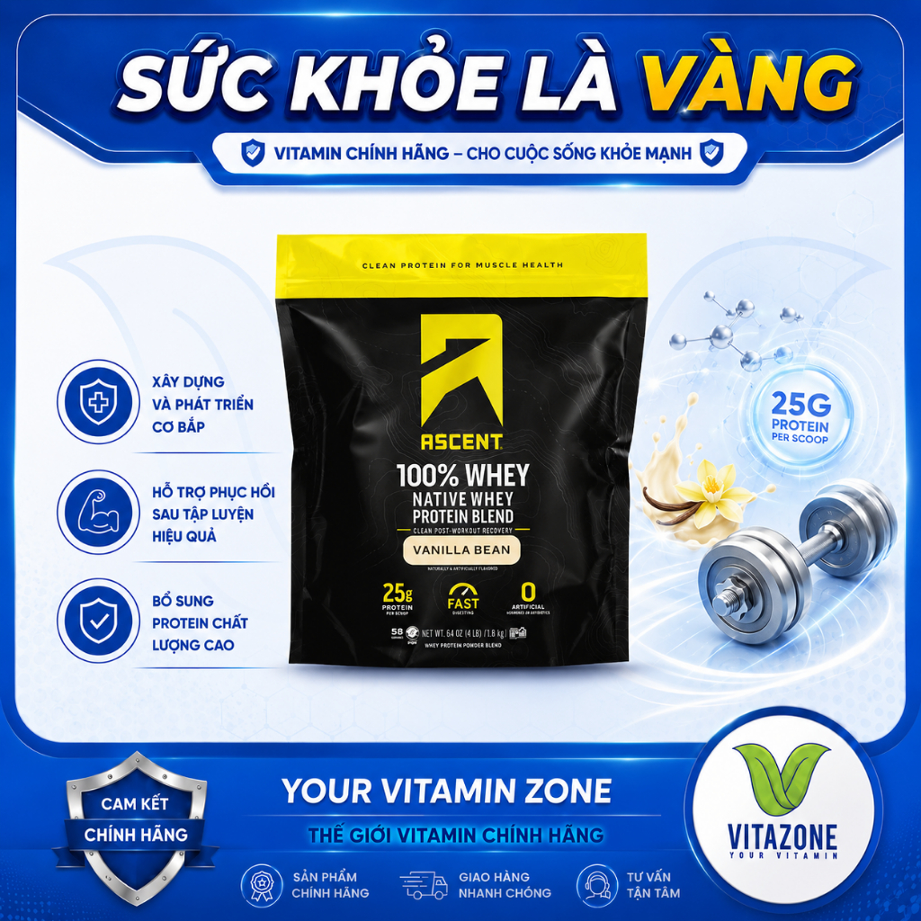 Bổ Sung Protein Mỗi Ngày Ascent 100% Native Whey Protein Vanilla
