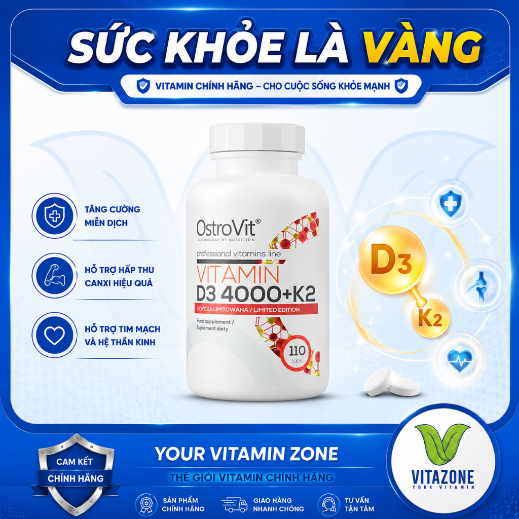 Ostrovit Vitamin D3 4000iu + K2 100mcg - Thực Phẩm Bổ Sung Vitamin Khoáng Chất