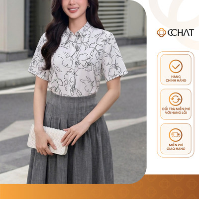 Áo Sơ Mi Nữ 𝐂𝐂𝐇𝐀𝐓 Dáng Suông Maren In Họa Tiết Chất Liệu Thô Bambo Cao Cấp 16FNT6075ST