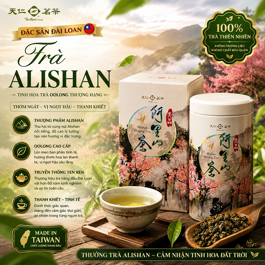 Trà Oolong (Ô Long) Alishan Cao Cấp Ten Ren Đài Loan 150g