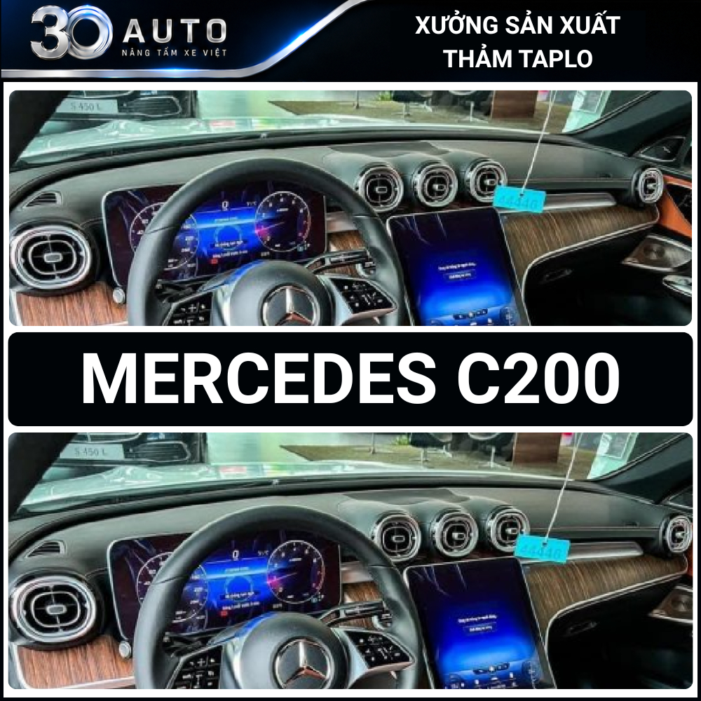Thảm taplo Mercedes Merc C200 2002 - 2026 da carbon, da vân gỗ đen, nhung cừu cao cấp