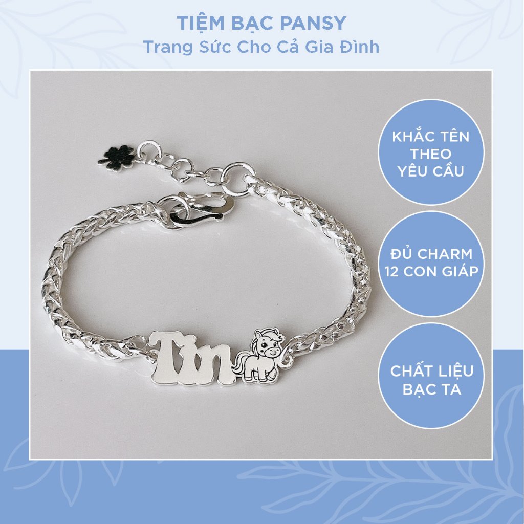 Lắc bạc cho bé khắc tên liền con giáp dễ thương theo tuổi - Vòng bạc đeo tay, chân trẻ em kiểu dây dày dặn