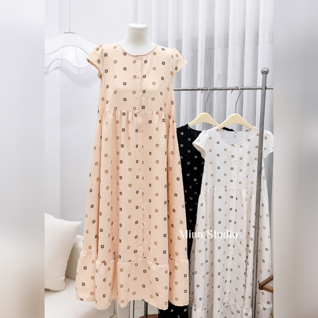[Minn.studio] Váy Đũi Mềm In Hoạ Tiết Phom Babydoll  Dáng Dài