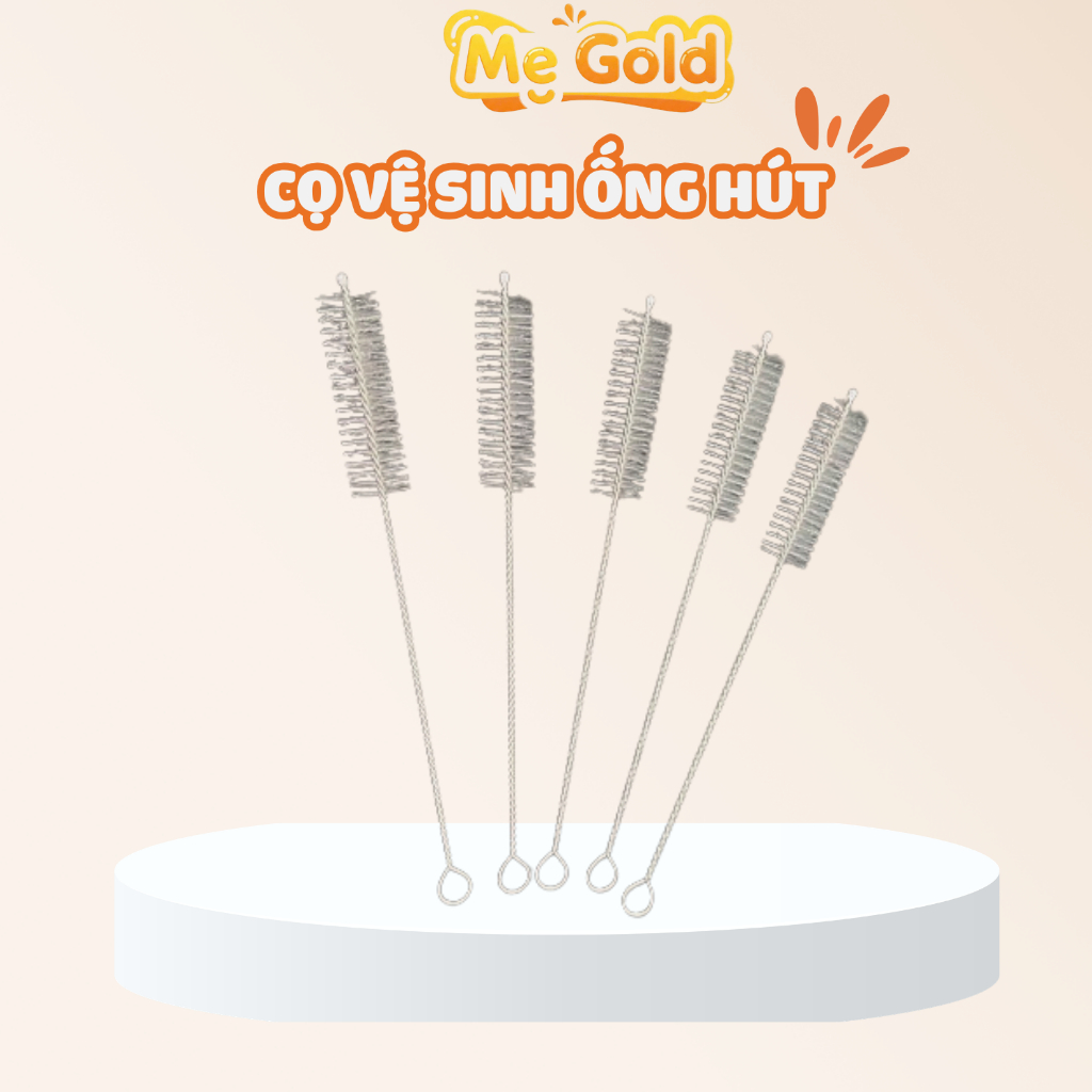 Cọ Vệ Sinh Ống Hút Inox 17.5cm - Chổi Rửa Ống Hút, Bình Sữa, Núm Ti Tiện Lợi