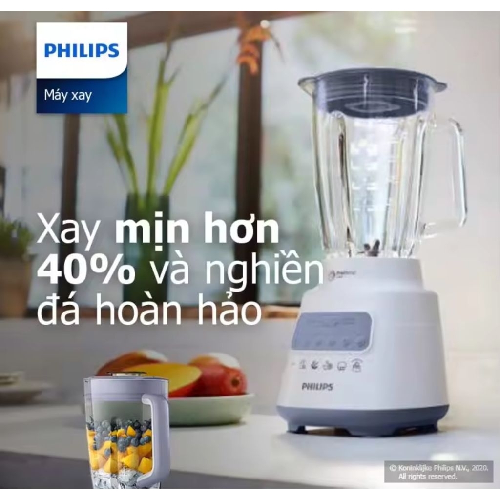 Máy Xay Sinh Tố PHILIPS HR2222, Bộ 2 Cối, Cối Bằng Thuỷ Tinh, Chính Hãng