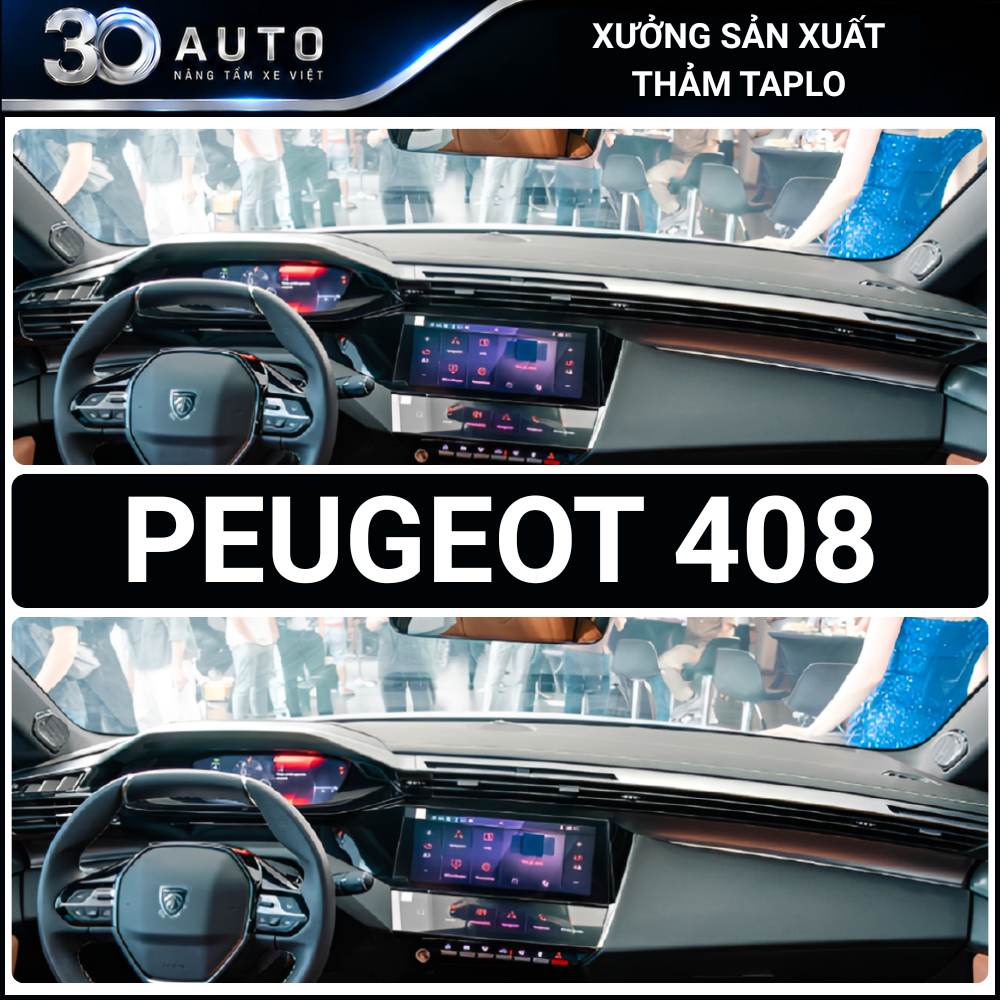 Thảm taplo PEUGEOT 408 Đời cũ da cacbon,da vân gỗ, tuyết nhung chống nắng cao cấp, chuẩn form