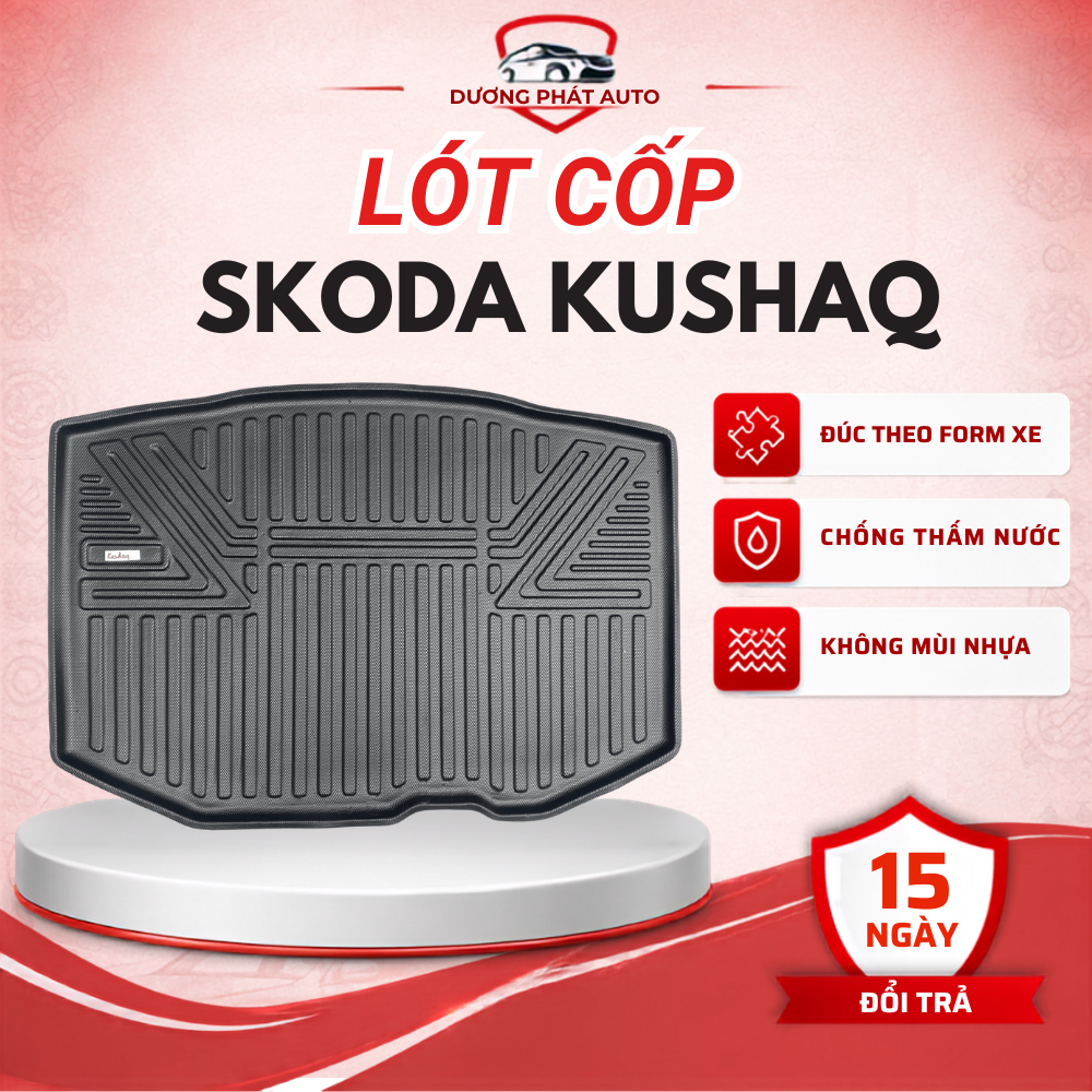 Lót cốp xe SKODA KUSHAQ nhựa dẻo siêu đẹp, siêu bền, chống thấm nước, không mùi, vừa chuẩn form xe -