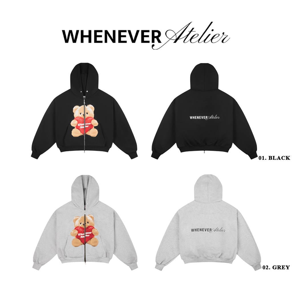 Áo Hoodie Zip Whenever Bear Hoodie Zip Form Boxy Unisex