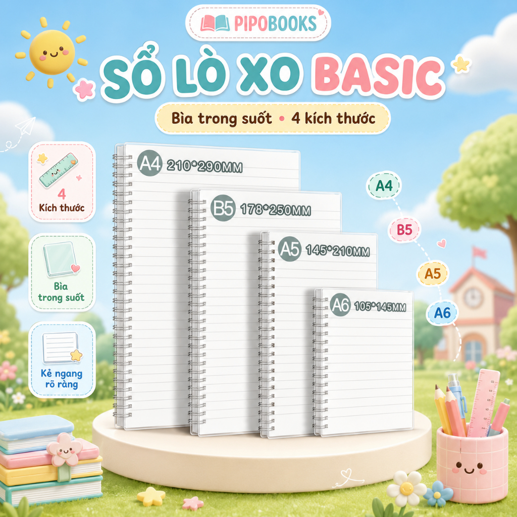 Sổ Tay Bìa Trơn Basic A5 160 trang - Sổ Lò Xo Bìa Cứng Cao Cấp Notebook