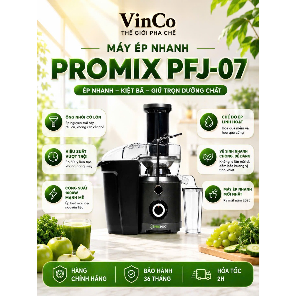 Máy Ép Nhanh Promix PFJ-07 1000W Chuyên Quán Cafe, Nước Ép, Sinh Tố
