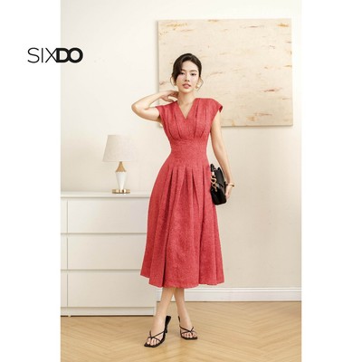 Đầm tay hến chiết ly eo SIXDO (Rosy Brocade Flared Dress)