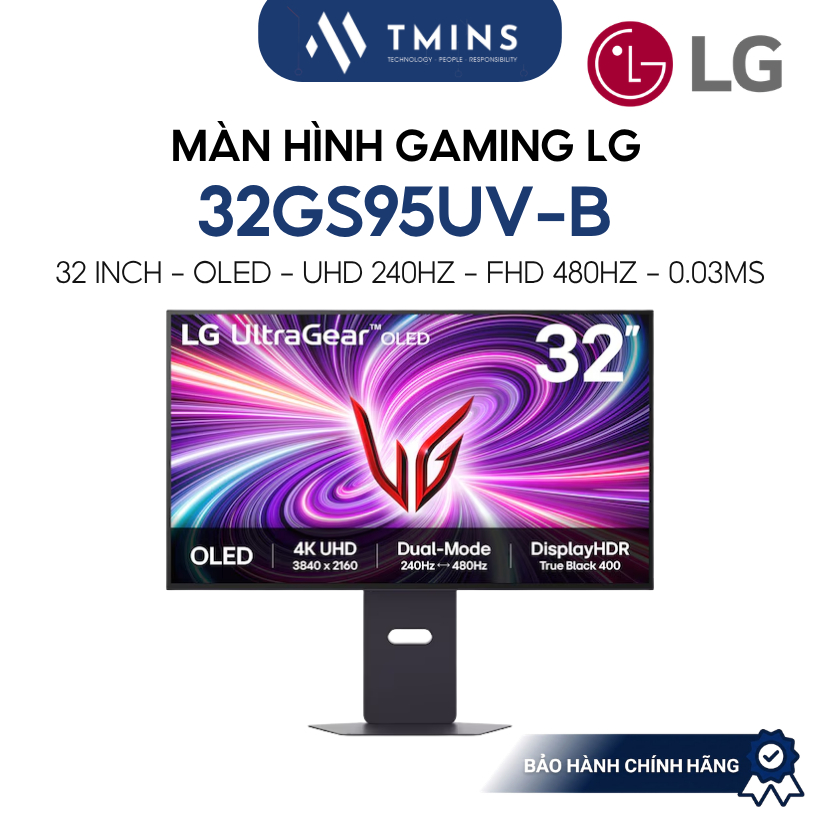 Màn hình Gaming LG UltraGear 32GS95UV-B 32 Inch, OLED, UHD 240Hz - FHD 480Hz, 0.03ms - Chính hãng