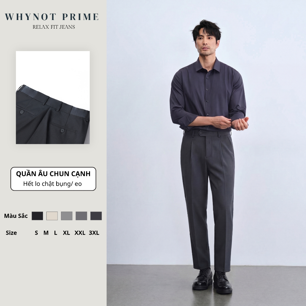 Quần dài tây nam màu xám 3 CLASSIC PANTS, BST Winter 2025 vải tây cao cấp xếp ly chun cạnh  WN PRIME