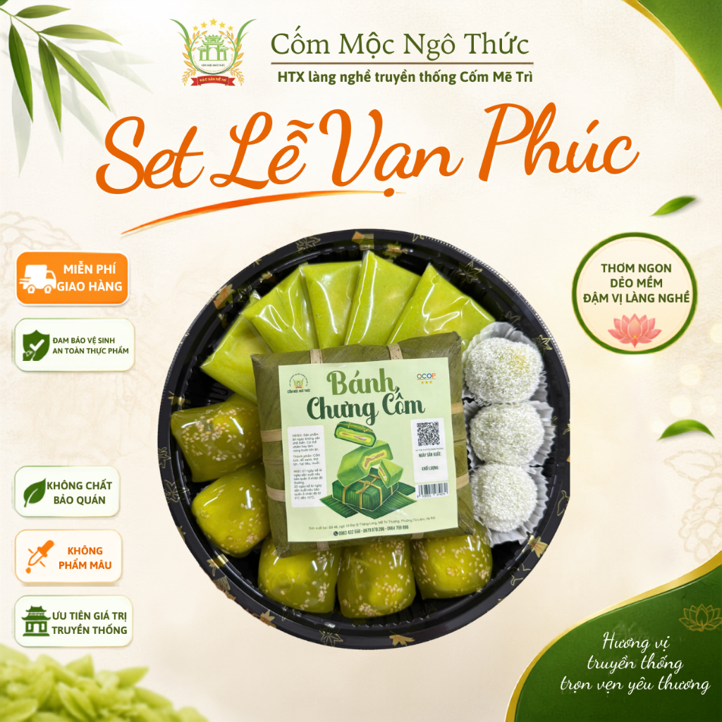 Set Vạn Phúc Ngô Thức 14 Món | Bánh Cốm Tươi, Xu Xê Cốm Dừa, Bánh Chưng Cốm | Đặc Sản Cốm Mễ Trì