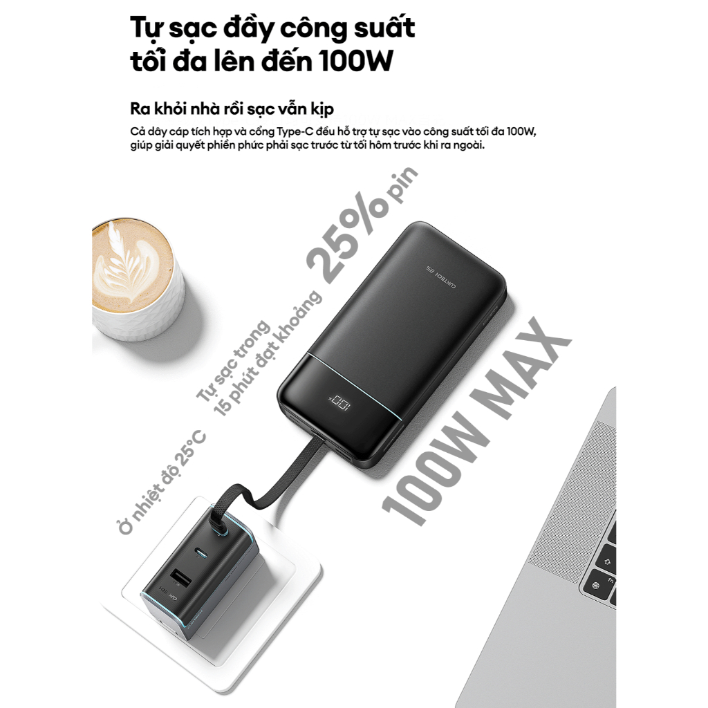 CUKTECH 25 SE Sạc Di Động | 2C+1A Max 100W | Dung Lượng 25.000mAh | Bảo Hành 18 Tháng LPB252N | BigBuy360 - bigbuy360.vn