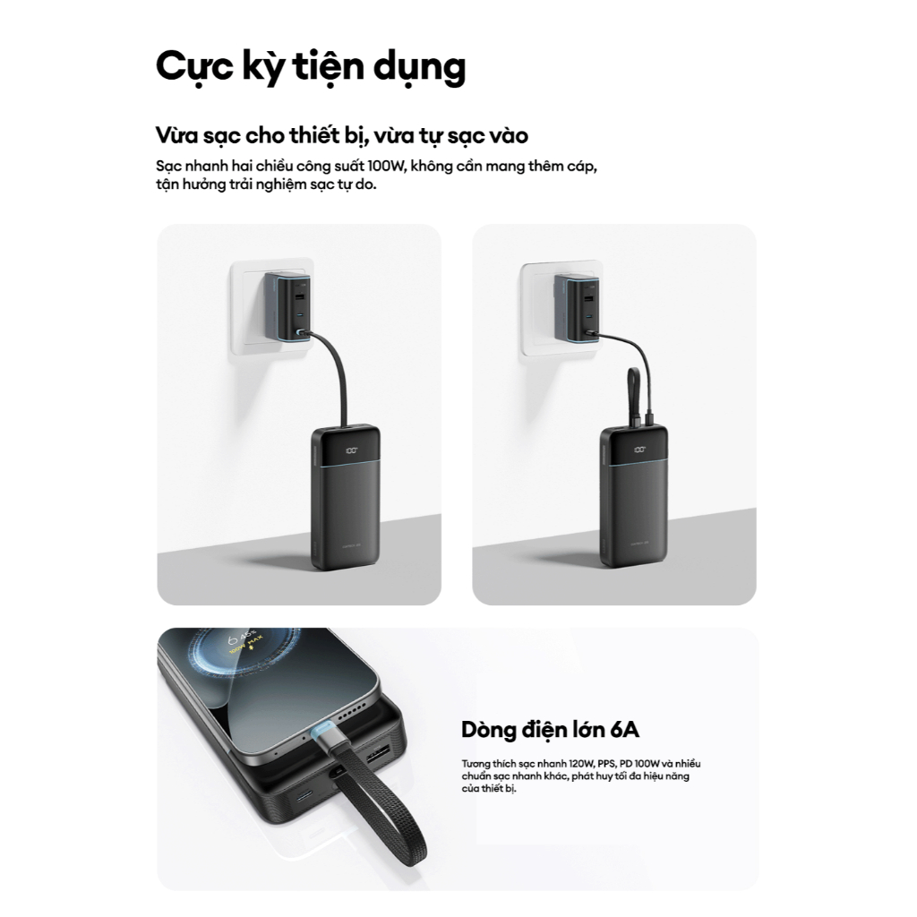 CUKTECH 25 SE Sạc Di Động | 2C+1A Max 100W | Dung Lượng 25.000mAh | Bảo Hành 18 Tháng LPB252N | BigBuy360 - bigbuy360.vn