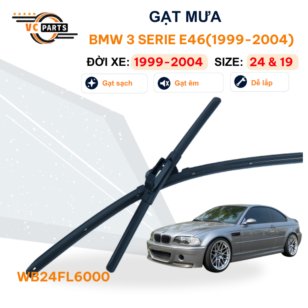 Gạt mưa xe BMW 3 SERIE E46 (1999-2004)-Schaeffler Thân Mềm Cao Cấp Size 24 & 19