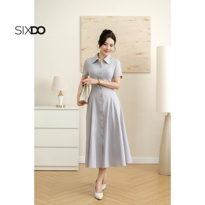 Đầm sơ mi tím nhạt dáng xòe ngắn tay SIXDO (Light Purple Woven Flared Dress)