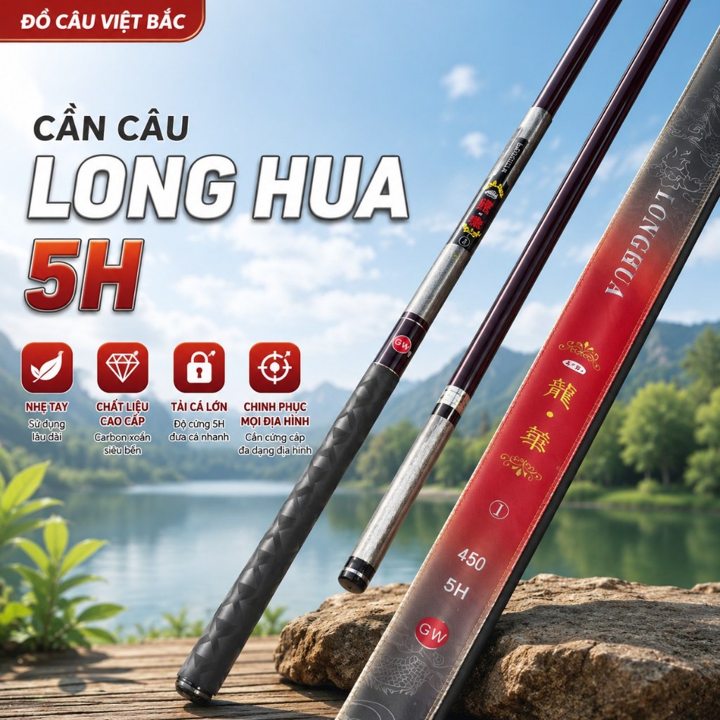 Cần câu tay GW Longhua độ cứng 5H siêu nhẹ chuyên câu đơn câu đài tặng kèm quà tặng Đồ Câu Việt Bắc