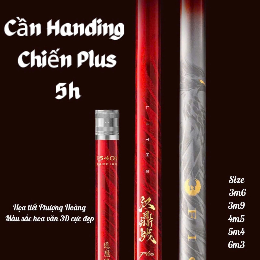 Cần câu tay Handing Chiến Plus II độ cứng 5H chuyên câu đơn đài chất liệu carbon cao cấp tặng kèm qu