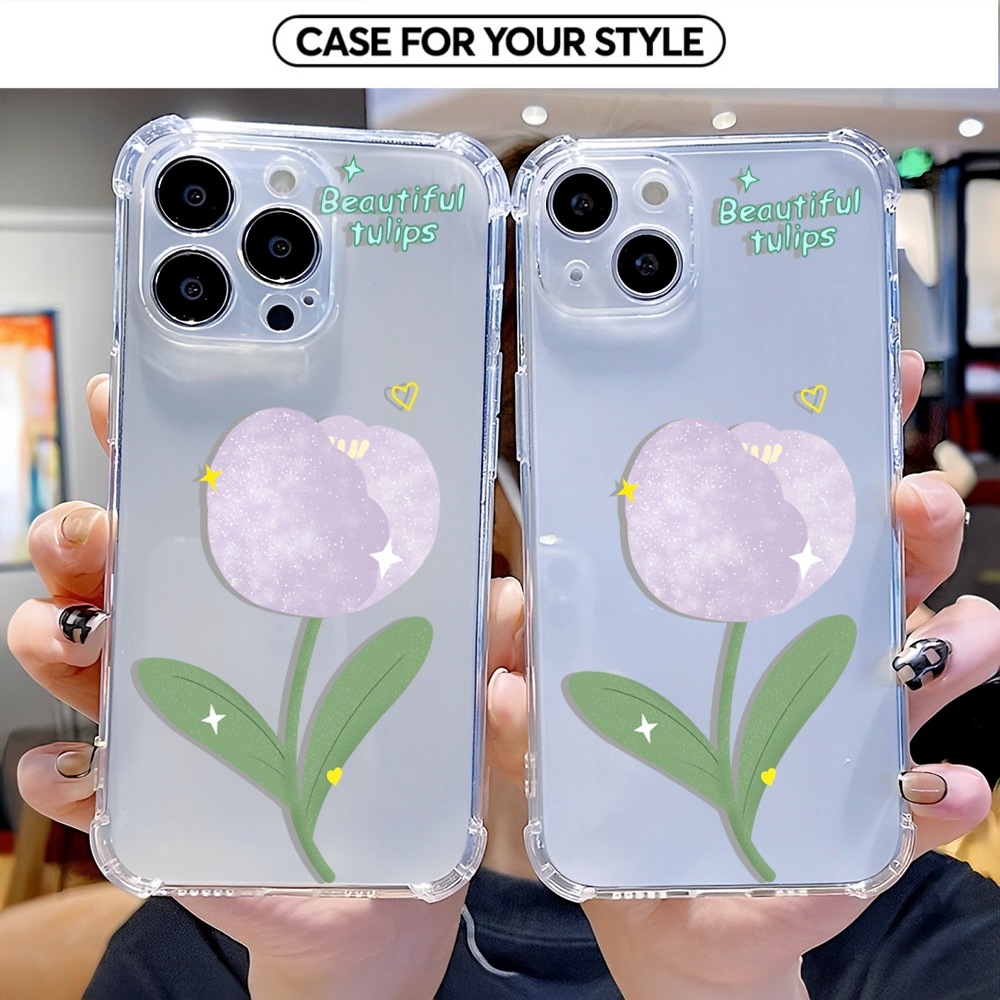 Ốp Lưng iPhone Cho 17 Pro Max/16 Pro Max/15 Pro/14 Pro Max/13 Chống Sốc Trong Dẻo Hình Tulip Tím
