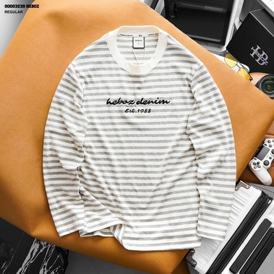 [FORM RỘNG] Áo thun nam HEBOZ dài tay striped 1988 3M thun cotton dệt sọc co giãn - 00003239