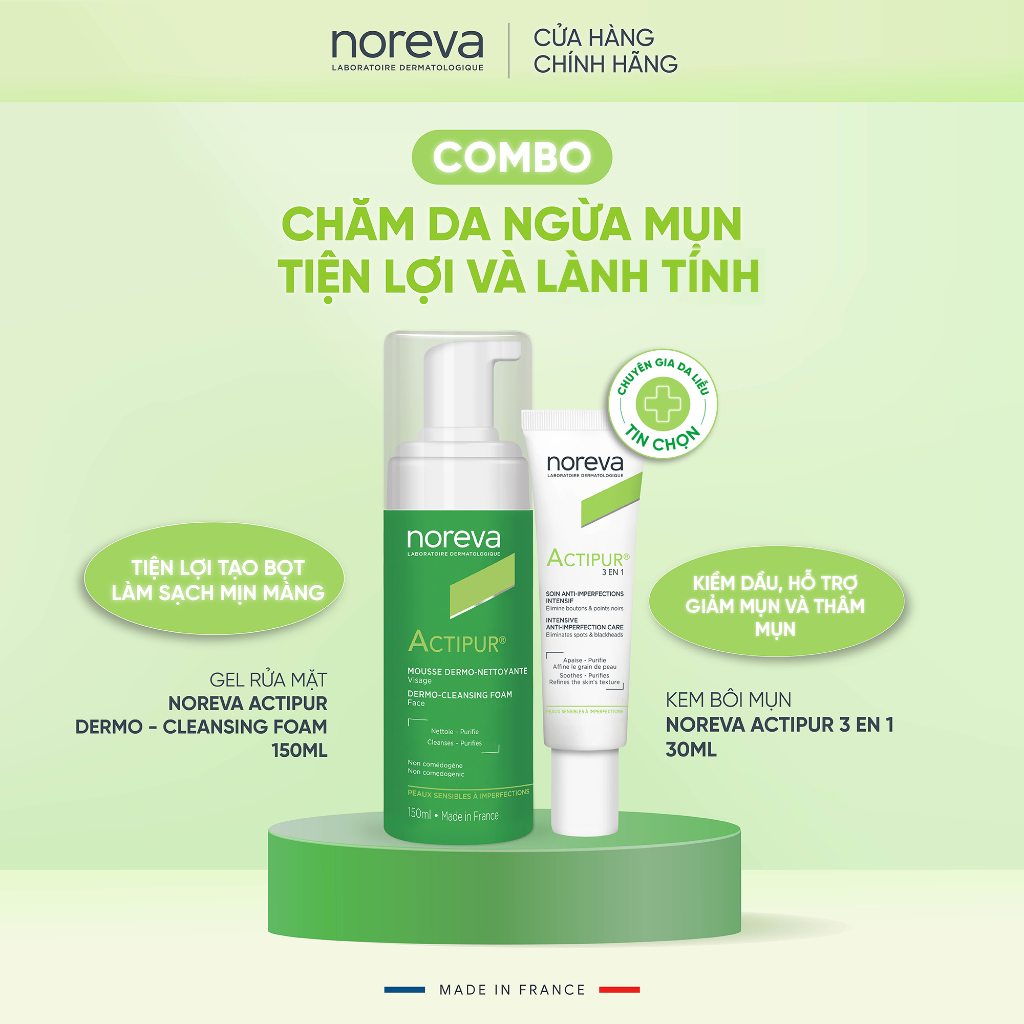 Combo Noreva Actipur Dermo - Cleansing Foam 150ml và Noreva Actipur 3 En 1 Intensive Anti-Imperfecti