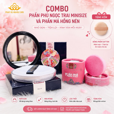 Combo Phấn Phủ Ngọc Trai Minisize và Phấn Má Hồng Phấn Nụ Hoàng Cung 5g