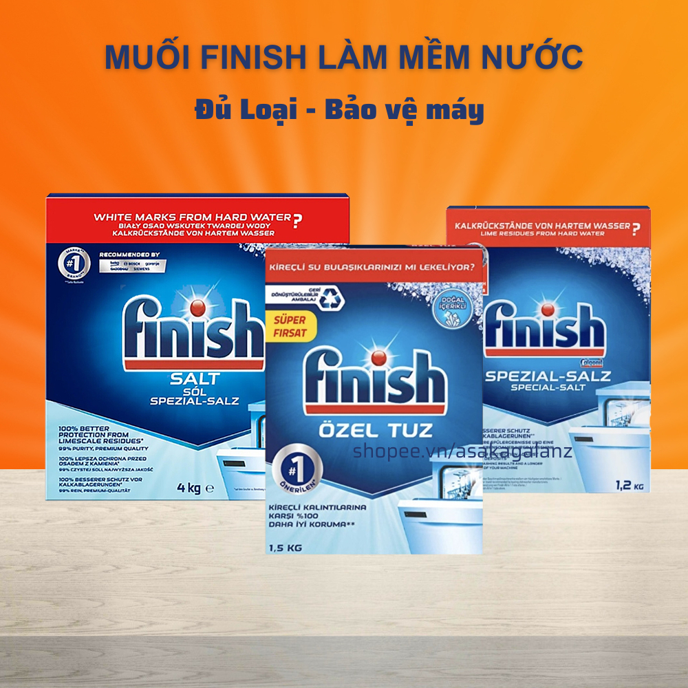 Muối rửa bát Finish 4kg, 1.5kg, 1,2kg, Muối finish cho Máy rửa bát, Muối rửa chén finish, Muối làm m