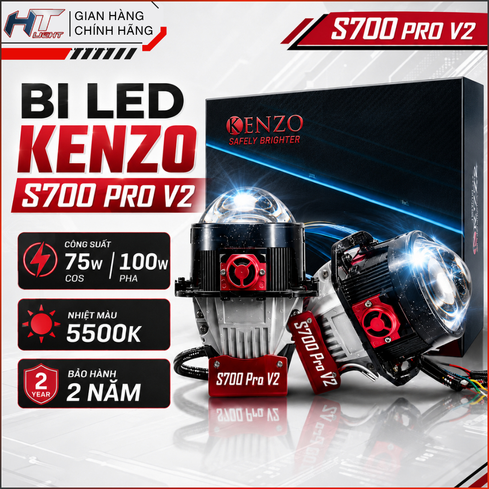 Đèn Bi Led KENZO S700 Pro V2 2026 Chính Hãng -  Chip OSRAM Công Suất 75W-100W Cho Ô Tô Xe Máy