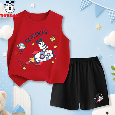 Quần đùi áo ba lỗ bé trai BOBDOG, bộ đồ bé trai vải thun cotton in hình phi hành gia cute cho bé mặc hè BD-BDO05