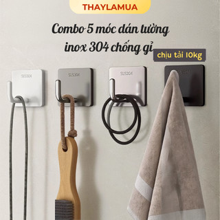 Combo 5 Móc Dán Tường Chịu Lực Inox Thaylamua cao cấp siêu dính, không khoan, siêu chống nước, bền bỉ