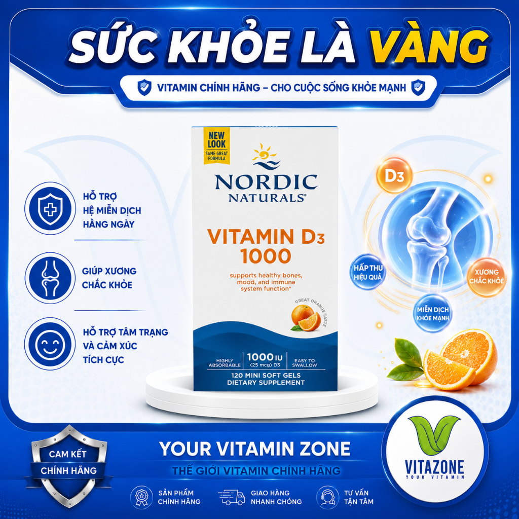 Vitamin D3 1000 IU Nordic Naturals – Tăng Cường Sức Khỏe