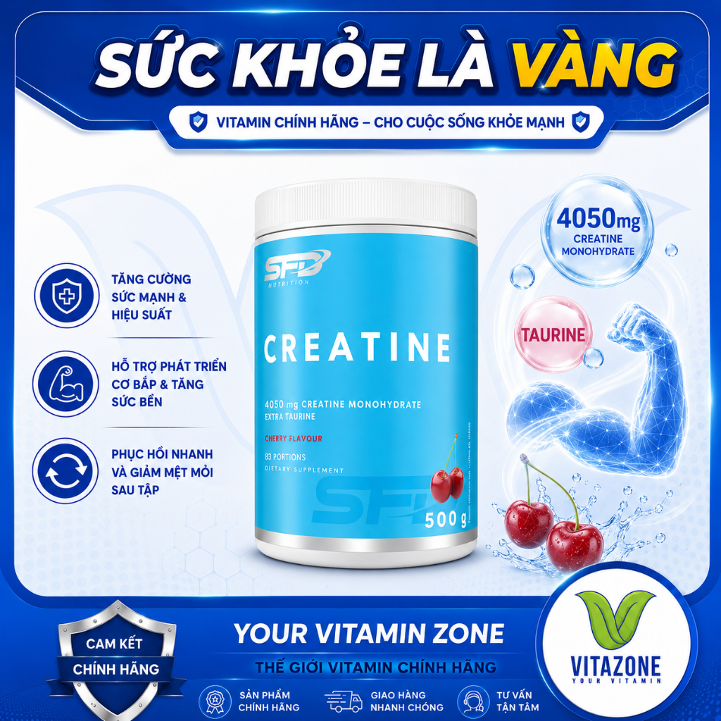 Creatine Monohydrate SFD Nutrition - Phục Hồi Cơ Bắp Sau Tập Luyện (Mẫu mới/Date xa) - 500grams