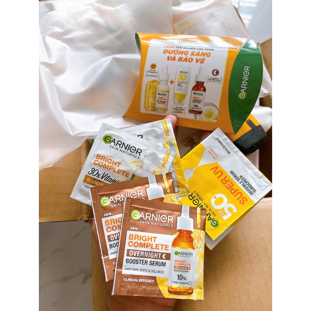 [Set 6 Gói] Bộ Sample 2 chống nắng + 2 serum Garnier Ngày + 2 Serum Garnier Đêm