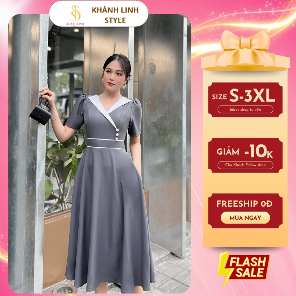 Đầm Trung Niên Đi Làm Đi Tiệc Cổ Phối Trắng DA012 - Đầm Dáng Xòe Bigsize S-3XL