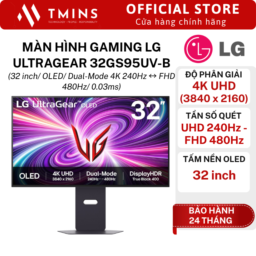 Màn hình Gaming LG UltraGear 32GS95UV-B (32 inch/ OLED/ Dual-Mode 4K 240Hz ↔ FHD 480Hz/ 0.03ms)