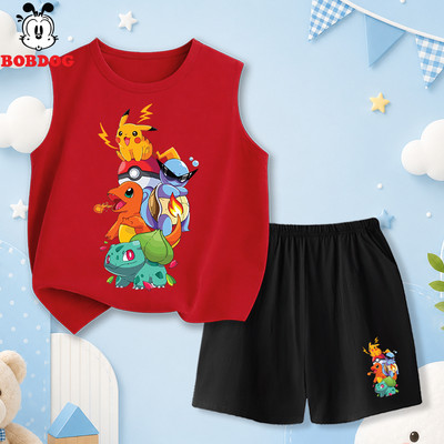 Quần áo bé trai BOBDOG, áo ba lỗ quần đùi cotton mỏng mát, bộ thể thao in hình pokemon PIKACHU cho bé BD-KS02