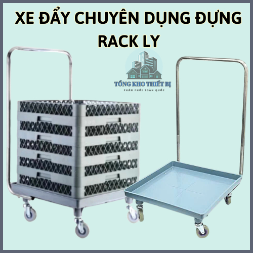 XE ĐẨY RACK LY CÔNG NGHIỆP – XE VẬN CHUYỂN RACK LY 9/16/20/25/36/49 Ngăn – Khung Inox Chắc Chắn