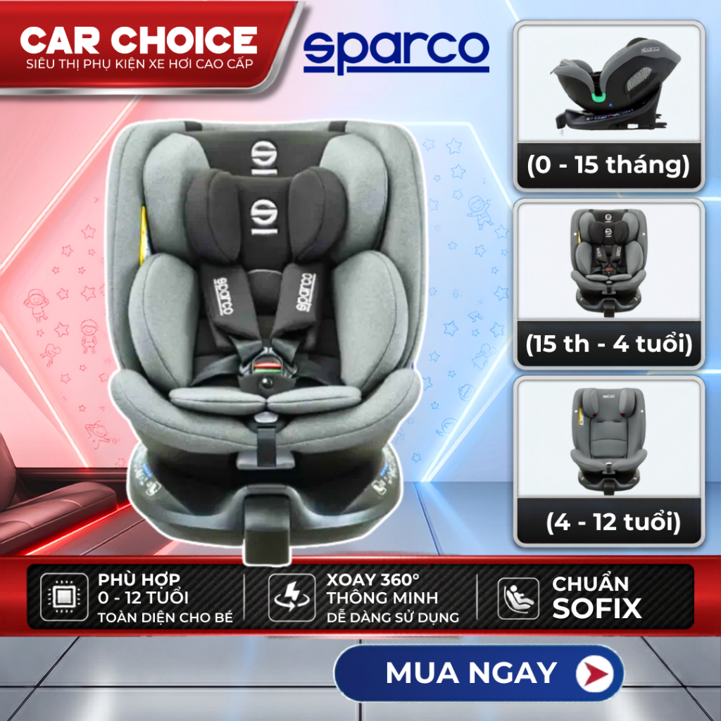 Ghế Ngồi Ô Tô Cho Bé Chính Hãng Sparco Mamakids ChiLux Chuẩn An Toàn Lắp Mọi Dòng Xe