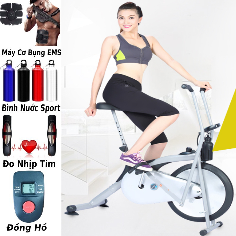 Xe đạp tập thể dục tập gym tại nhà Queen Sport X9 tặng má phanh đo nhịp tim đồng hồ giá đỡ nhựa ipad