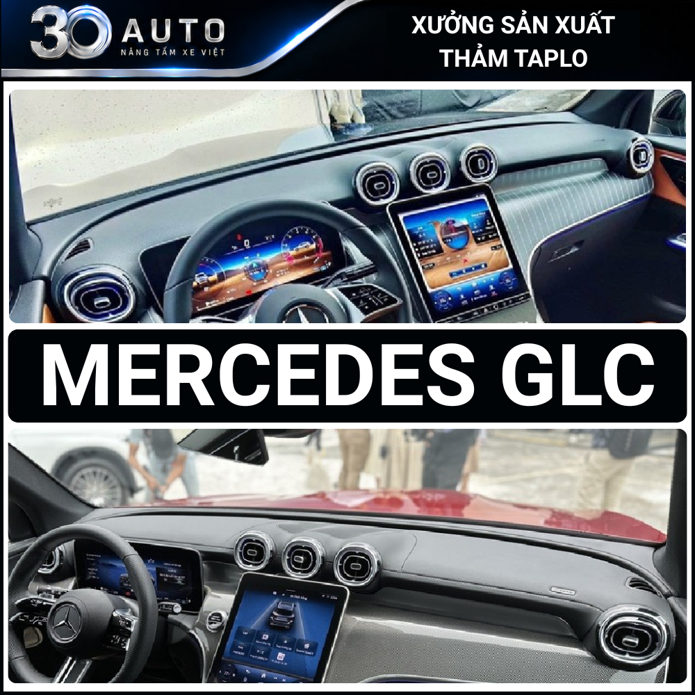Thảm taplo MERCEDES GLC 200, GLC 300 da carbon, da vân gỗ đen, nhung cừu cao cấp, chuẩn form