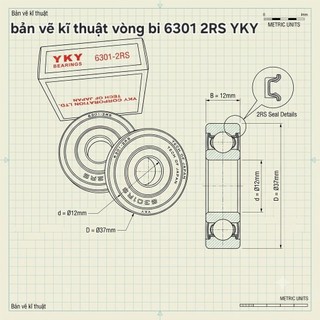 Hộp 10 cái bạc đạn 6301 2RS YKY ( cốt 12x37x12mm)